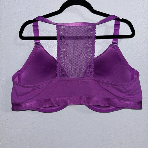 Cacique 46DDD Lightly Lined Front Closure T-Shirt Bra‎ Purple Lace Racerback - Picture 2 of 11